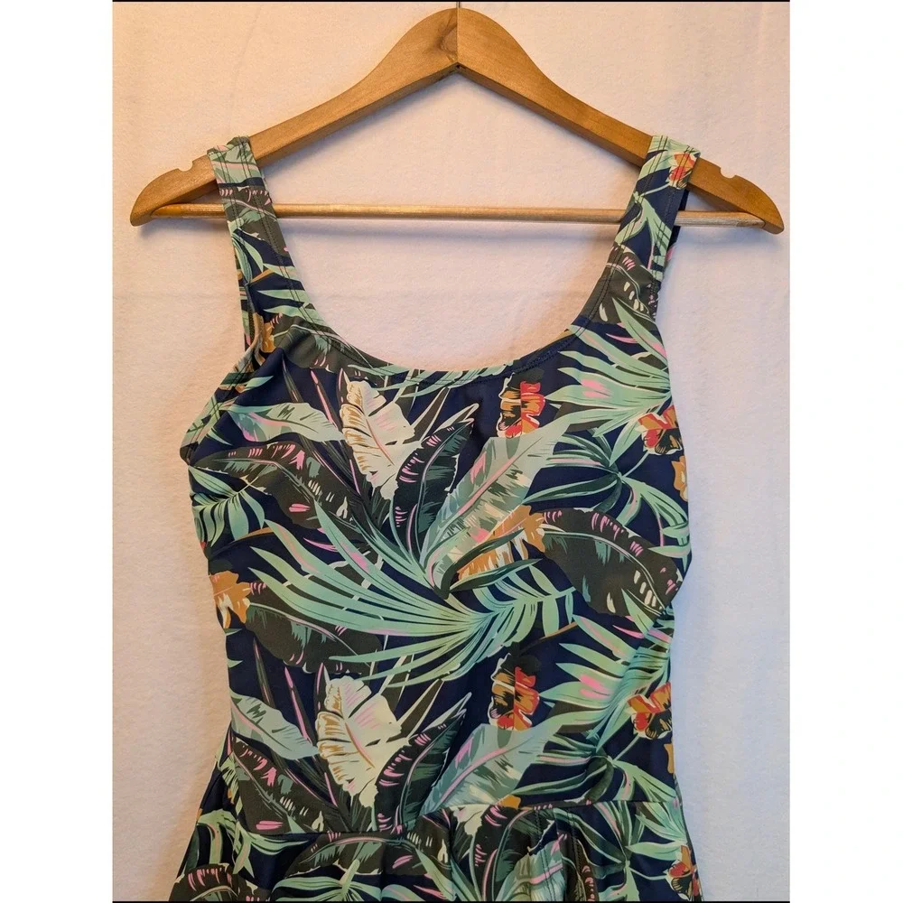 Shore Shapes Tropical Palm Print Swim Dress Navy Blue One Piece Size 10 2119-22A - Picture 6 of 16